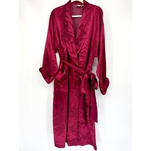 Victoria's Secret Satin Robe Maroon Burgundy Long Sleeve Tie Belt‎ Size M/L